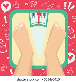 Feet on weighing scales. Vector illustration