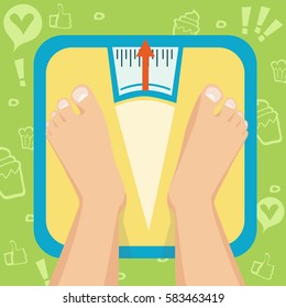 Feet on weighing scales. Vector illustration