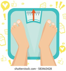 Feet on weighing scales. Vector illustration