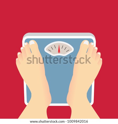 Feet on weighing scales. Vector illustration