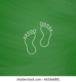 feet Outline vector icon. Imitation draw with white chalk on green chalkboard. Flat Pictogram and School board background. Illustration symbol