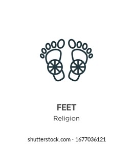 Icono de vector de contorno de pies. Icono de pies negros de línea delgada, ilustración de elemento simple vector plano del concepto de religión editable trazo aislado en fondo blanco