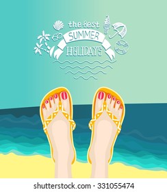 Feet Up Relaxing At The Beach - Illustration