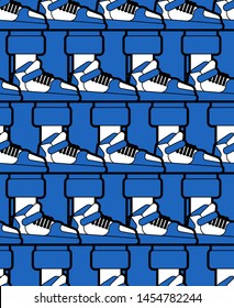 Feet in shoes pattern seamless. Legs in sneakers background. Vector texture