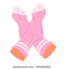 Feet in socks. Hand drawn human feet wearing cotton socks, pair feet in relaxed position flat isolated vector illustration. Female feet on white background