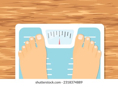 feet standing on bathroom scales,  top view- vector illustration