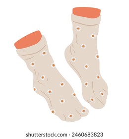 Feet wearing socks. Hand drawn feet in cotton socks, pair feet in relaxed position flat isolated vector illustration. Human feet on white background