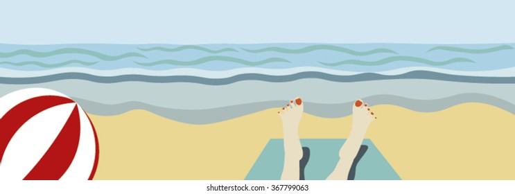 Feet of a Woman on a Beach.