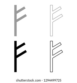 Fehu rune F symbol feoff own wealth icon set grey black color vector illustration outline flat style simple image