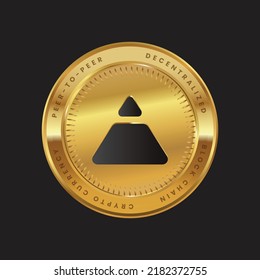 FEI Cryptocurrency logo in black color concept on gold coin. Fei USD, FEI Token  Block chain technology symbol. Vector illustration for banner, background, web, print, article.