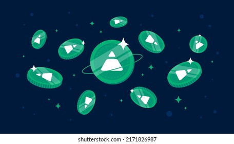 Fei USD (FEI) coins falling from the sky. FEI cryptocurrency concept banner background.