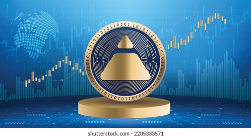 Fei USD FEI crypto currency coin logo and symbol over financial infographic background. Futuristic technology vector illustration banner and wallpaper 