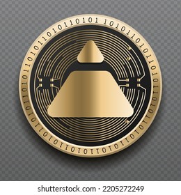 Fei USD (FEI) cryptocurrency golden coin isolated in transparent background. Virtual currency token symbol vector illustration based on cryptography and block chain technology.