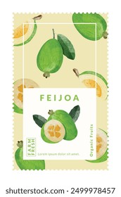 Feijoa Plantillas de diseño de embalaje de frutas, Ilustración vectorial de estilo de acuarela.