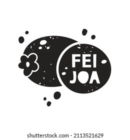 Sticker de grunge de Feijoa. Silueta de textura negra con letras en el interior. Imitación del sello, impresión con escaramuzas. Ilustración aislada dibujada a mano sobre fondo blanco