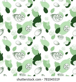 Feijoa vector icon, hand drawn sketch of tropical exotic green fruit, template for menu, diet infographics, sticker, flyer, print