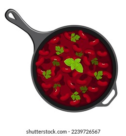 Feijoada, Latin American cuisine, Brazilian national cuisine. Food illustration, vector. Feijoada is vegan. A dish with a name.