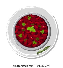 Feijoada, Latin American cuisine, Brazilian national cuisine. Food illustration, vector. Feijoada is vegan. A dish with a name.