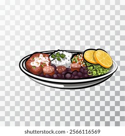 Feijoada national dish of Brazil. Isolated on transparent background. Vector illustration.