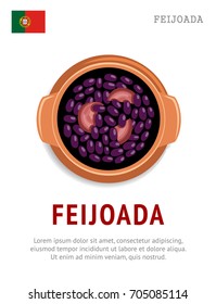 Feijoada. National portugal dish. View from above. Vector flat illustration.