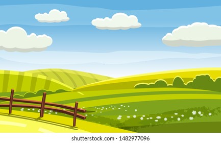 Felds Hills Rural Landscape Cartoon Countryside Stock Vector (Royalty ...