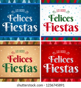 Felices Fiestas, Happy Holidays Spanist Text, Vector Collection Set Message cards