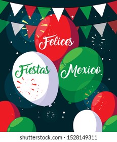 felices fiestas mexico label with Mexican flag vector illustration design