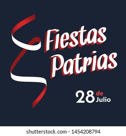 Felices Fiestas Patrias -28 de julio. National Holidays spanish text. 
Independence Day of Peru Celebration Background- Vector Illustration