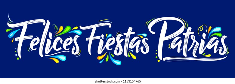 Felices Fiestas Patrias - Happy National Holidays spanish text, mexican theme patriotic celebration vector lettering