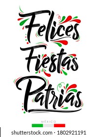 Felices Fiestas Patrias, Happy National Holidays spanish text, Mexican theme patriotic celebration.