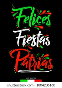 Felices Fiestas Patrias, Happy National Holidays spanish text, Mexican theme patriotic celebration.