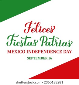 Felices Fiestas Patrias - Happy National Holidays in Spanish.  Mexico Independence Day celebrated on September 16. Vector template for typography poster, banner, greeting card, flyer, etc.