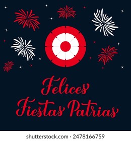 Felices Fiestas Patrias - Happy National Holidays hand lettering in Spanish.  Peru Independence Day. Vector template for typography poster, banner, greeting card, flyer