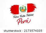 Felices Fiestas Patrias Peru spanish text - Happy National Holiday Peru. Peruvian republic holiday poster, 28 July 1821, lettering and watercolor flag. Independence from Spain vector illustration