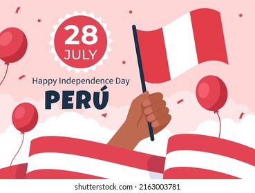 Felices Fiestas Patrias or Peruvian Independence Day Cute Cartoon Illustration with Flag for National Holiday Peru Celebration on 28 july in Flat Style Background