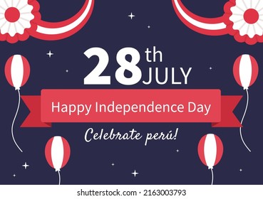 Felices Fiestas Patrias or Peruvian Independence Day Cute Cartoon Illustration with Flag for National Holiday Peru Celebration on 28 july in Flat Style Background