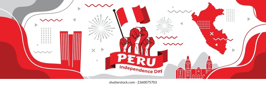 Felices Fiestas Patrias or Peruvian Independence Day Cartoon Illustration with Flag for National Holiday Peru Celebration on 28 july in Flat Style Background

