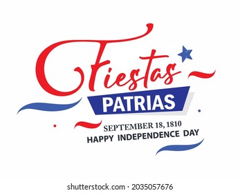 Felices Fiestas Patrias, Spanish Calligraphy Hand Lettering Text. Chilean Holiday on September 18.