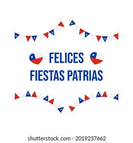 Felices Fiestas Patrias, spanish text for «Happy Independence Day» vector greeting card for national holiday of Chile. September 18.