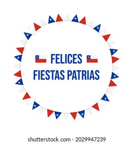 Felices Fiestas Patrias, spanish text for «Happy Independence Day» vector greeting card, round frame for national holiday of Chile. September 18.