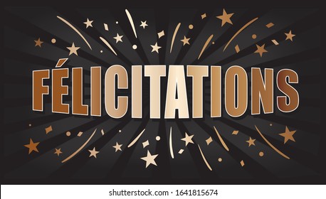 Felicitation french language  text golden banner Vector illustration