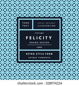 Felicity blue Vintage modern logo in frame on hand drawn background. Retro label package template