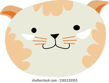 Felines Tierporträt, Einzelporträt von Kätzchen, Katze mit lustigem Muschelausdruck. Haustier mit langen Flüstern und Lächeln im Gesicht. Säugetier mit Fell, Purring Pussycat. Vektorgrafik im Flachstil