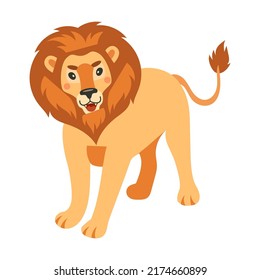 Feline animal walking and roaring. Cute cartoon lion vector illustration. Wild animal, king concept