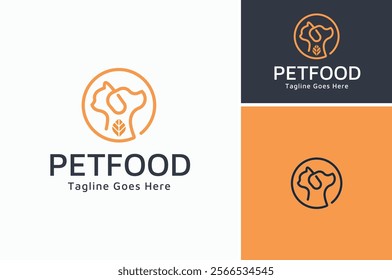 Feline Cat and Dog Canine head with Cereal Wheat for Healthy Pet Food Nutrition Logo Design