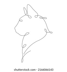 Feline face drawn in one continuous line in minimalist style.Design suitable for modern tattoos, paintings, logo, souvenir, icons, stickers, t-shirt printing. Isolated vector illustration