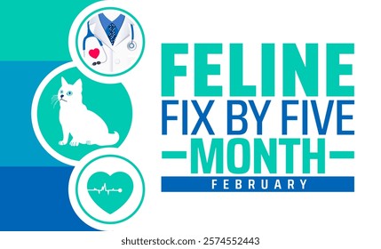 Feline Fix by Five Month background banner or poster design template. observed every year in February. Holiday concept. Use to any Template, card, poster, placard, template.