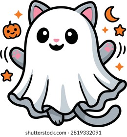 Feline ghost spirit, night sky elements, celestial kitty.