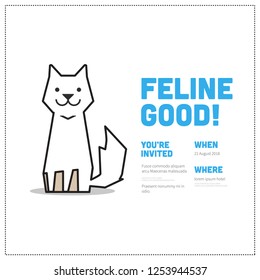 Feline Good Invitation Design with Cute Cat Illustration Where and When Details