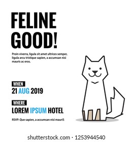 Feline Good Invitation Design with Cute Cat Illustration Where and When Details